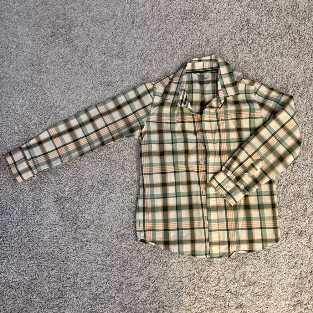 Plaid Kids Shirt - Green and Tan